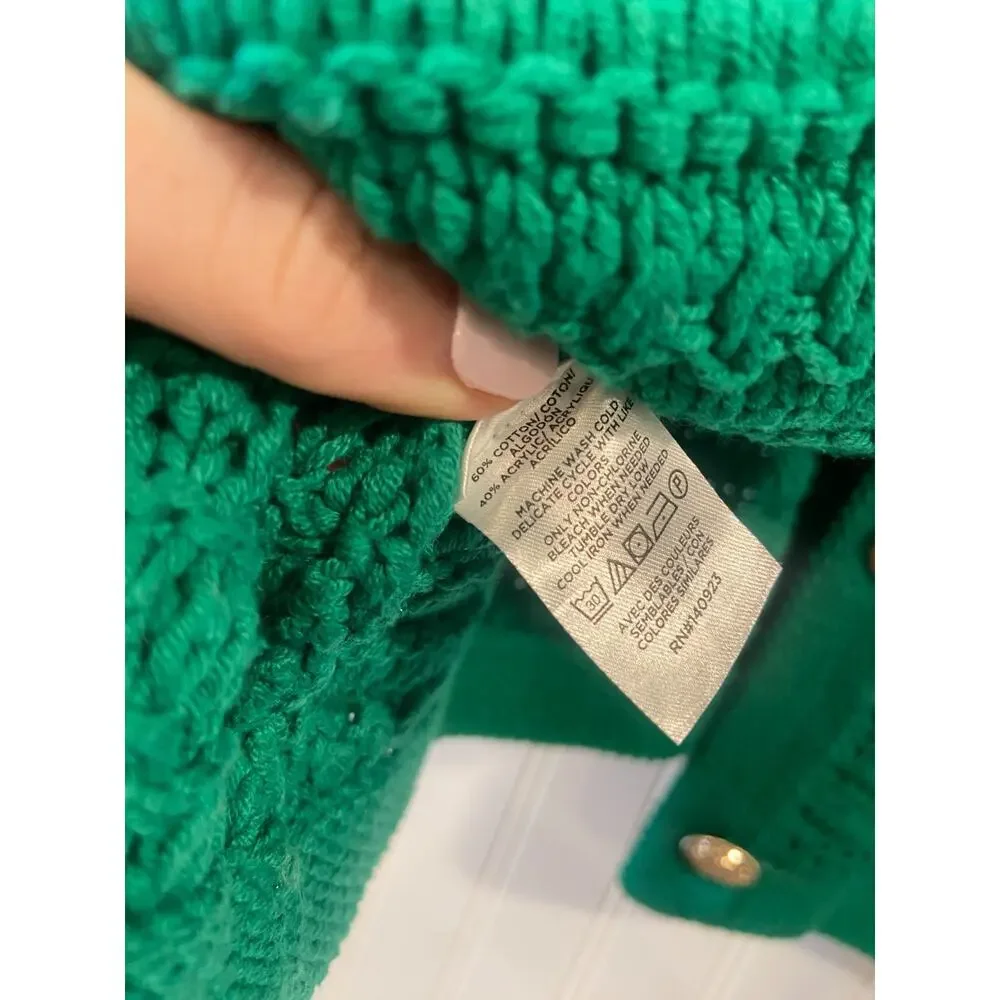 Loft Sweater Women's XXL Green Textured Knit Jacket Cardigan Cotton Blend